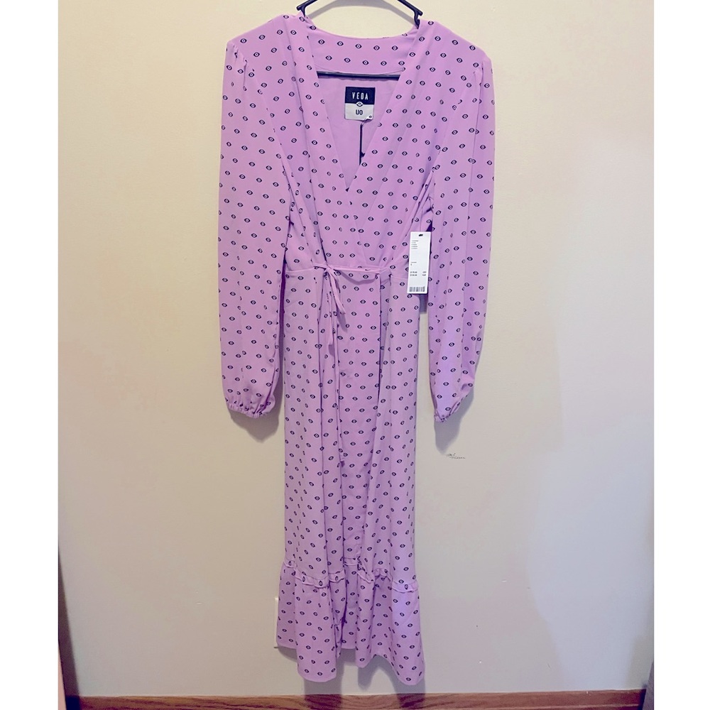 Lavender Evil Eye Long Sleeve Wrap Dress New W/ Tags